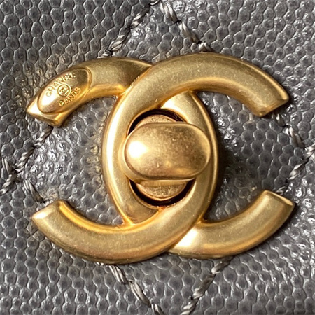 Cha.nel Small Coco Handle Bag Grained Calfskin Aged Gold Metal Grey A92990