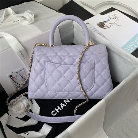 Cha.nel Small Coco Handle Bag Grained Calfskin Lt Gold Metal Lilac A92990