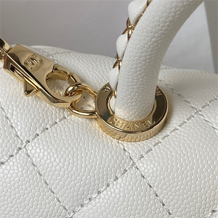 Cha.nel Small Coco Handle Bag Grained Calfskin Lt Gold Metal White A92990