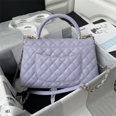 Cha.nel Large Coco Handle Bag Grained Calfskin Lt Gold Metal Lilac A92991