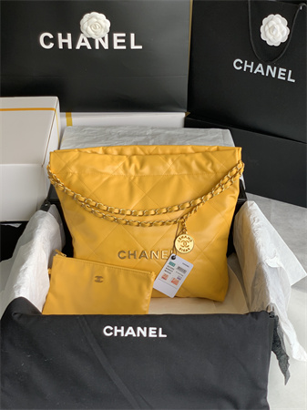 Cha.nel 22 Small Handbag Shiny Calfskin Gold Tone Metal Yellow AS3260