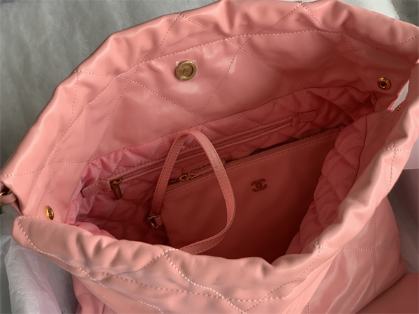 Cha.nel 22 Medium Handbag Shiny Calfskin Gold Tone Metal Pink AS3261