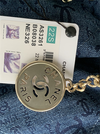 Cha.nel 22 Medium Handbag Denim Gold Tone Metal AS3261