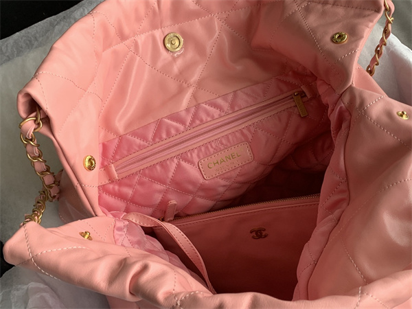 Cha.nel 22 Large Handbag Shiny Calfskin Gold Tone Metal Pink AS3262