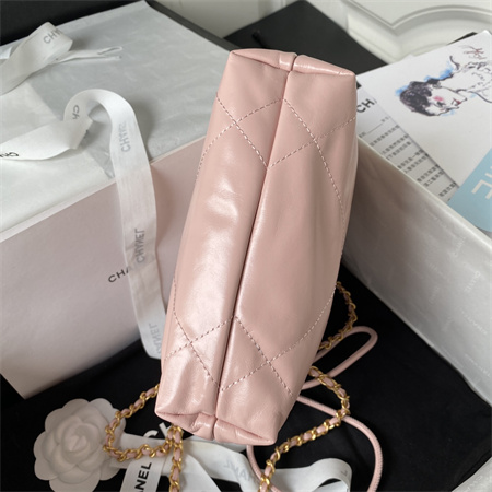 Cha.nel 22 Mini Handbag Shiny Calfskin Pearl Gold Tone Metal Pink AS3980