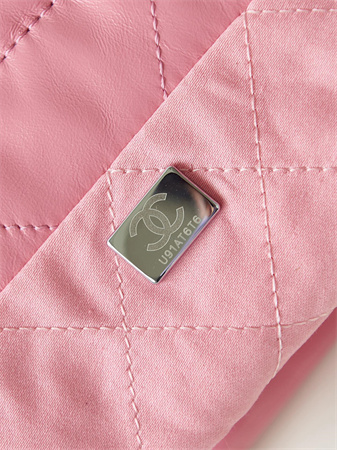 Cha.nel 22 Mini Handbag Shiny Calfskin Silver Tone Metal Lt Pink AS3980