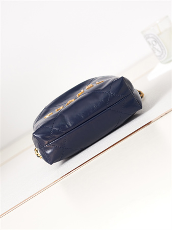 Cha.nel 22 Mini Handbag Shiny Calfskin Gold Tone Metal Navy AS3980