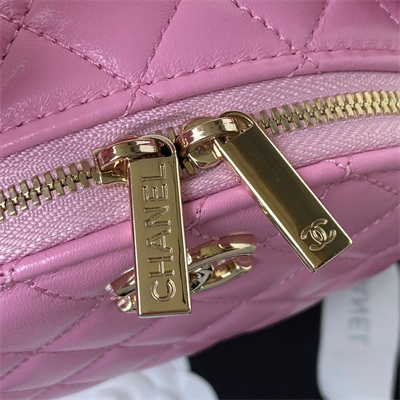 Cha.nel Vanity Case With Top Handle Lambskin Gold Tone Metal Pink AP2731