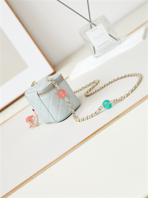 Cha.nel Vanity Case Lambskin Gold Tone Metal Blue AP3230