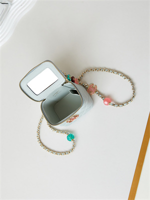 Cha.nel Vanity Case Lambskin Gold Tone Metal Blue AP3230