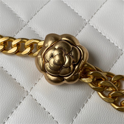 Cha.nel Vanity Case Lambskin Gold Tone Metal White AP3301