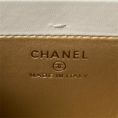 Cha.nel Vanity Case Lambskin Gold Tone Metal White AP3459