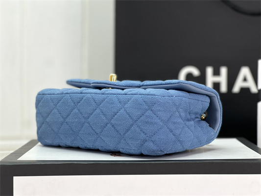 Cha.nel Mini Classic Flap Bag Denim Gold Tone Metal A01116