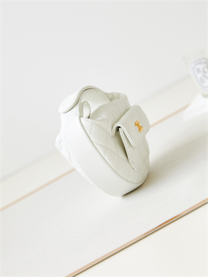 Cha.nel Pouch Grained Calfskin Gold Tone Metal White AP3467