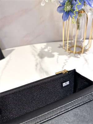 Cha.nel Clutch With Chain Grained Calfskin Gold Tone Metal Black AP3581