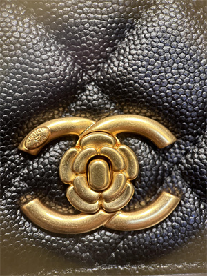 Cha.nel Clutch With Chain Grained Calfskin Gold Tone Metal Black AP3581