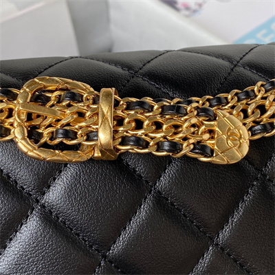 Cha.nel Small Flap Bag Calfskin Gold Tone Metal Black AS3994