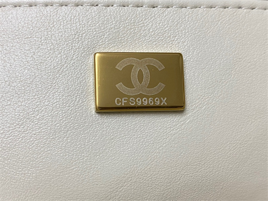 Cha.nel Hobo Handbag Tote Bag Calfskin Gold Tone Metal White AS4210