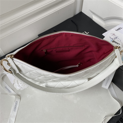 Cha.nel Large Hobo Bag Calfskin Gold Tone Metal White AS4347