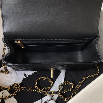 Cha.nel Mini Flap Bag With Top Handle Lambskin Gold Tone Metal Black AS4362