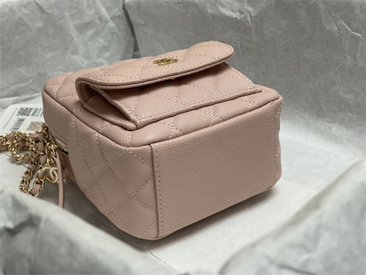 Cha.nel Classic Mini Backpack Grained Calfskin Gold Tone Metal Pink AP3573