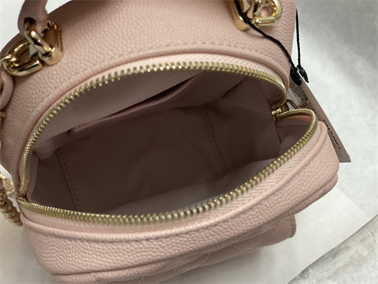 Cha.nel Classic Mini Backpack Grained Calfskin Gold Tone Metal Pink AP3573