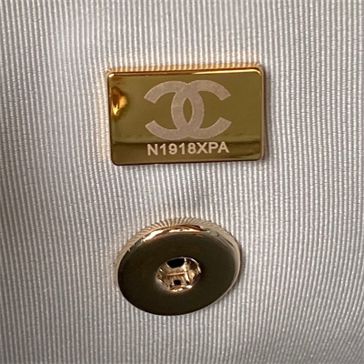 Cha.nel Backpack Grained Calfskin Gold Tone Metal Blue AS4059