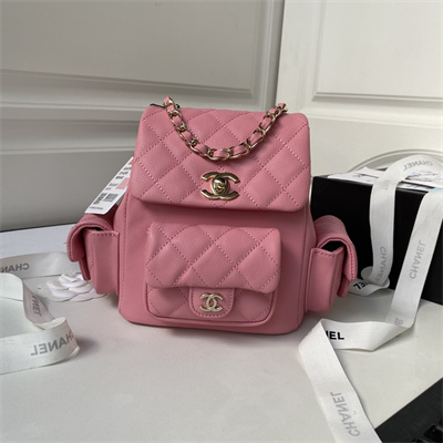 Cha.nel Backpack Grained Calfskin Gold Tone Metal Pink AS4399