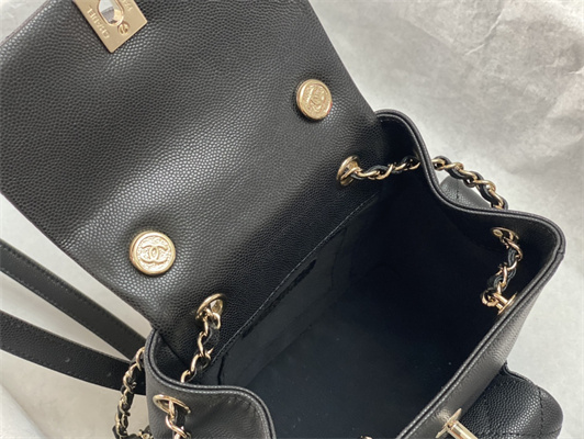 Cha.nel Backpack Grained Calfskin Gold Tone Metal Black AS4399
