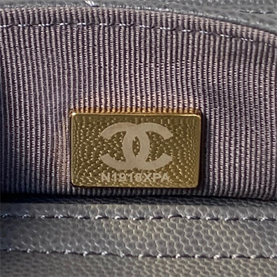 Cha.nel Backpack Grained Calfskin Gold Tone Metal Grey AS4399