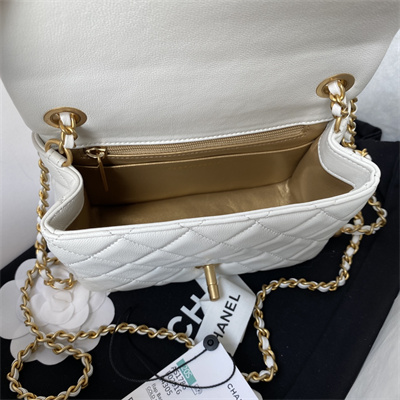 Cha.nel Super Mini Flap Bag Lambskin With  Ball Gold Tone Metal White AS1786