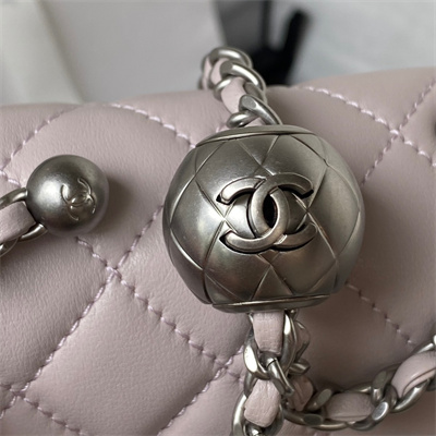Cha.nel Super Mini Flap Bag Lambskin With Ball Silver Tone Metal Nude AS1786