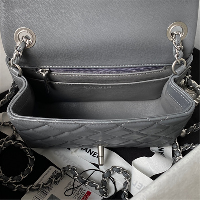 Cha.nel Super Mini Flap Bag Lambskin With Ball Silver Tone Metal Dark Grey AS1786
