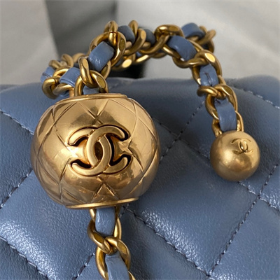 Cha.nel Super Mini Flap Bag Lambskin With Ball Gold Tone Metal Blue AS1786
