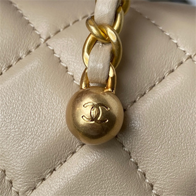 Cha.nel Super Mini Flap Bag Lambskin With Ball Gold Tone Metal Beige AS1786