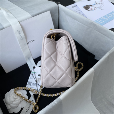 Cha.nel Mini Flap Bag Lambskin With Ball Gold Tone Metal Nude AS1787