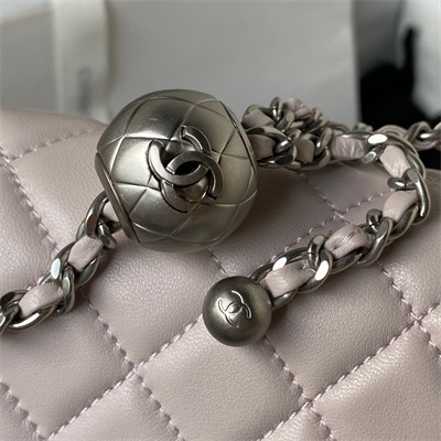 Cha.nel Mini Flap Bag Lambskin With Ball Silver Tone Metal Nude AS1787