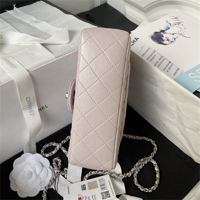 Cha.nel Mini Flap Bag Lambskin With Ball Silver Tone Metal Nude AS1787