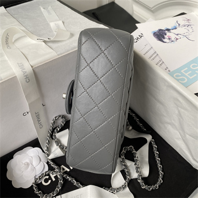 Cha.nel Mini Flap Bag Lambskin With Ball Silver Tone Metal Dark Grey AS1787