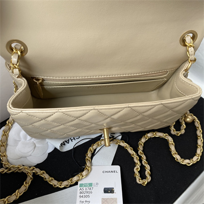 Cha.nel Mini Flap Bag Lambskin With Ball Gold Tone Metal Beige AS1787