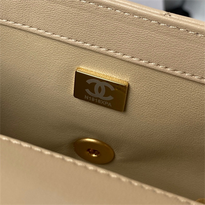 Cha.nel Mini Flap Bag Lambskin With Ball Gold Tone Metal Beige AS1787