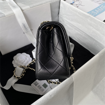 Cha.nel Mini Flap Bag Lambskin Football Gold Tone Metal Black AS1787