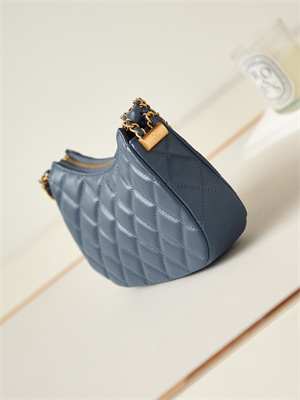 Cha.nel Mini Hobo Bag Aged Calfskin Gold Tone Metal Navy AS3647