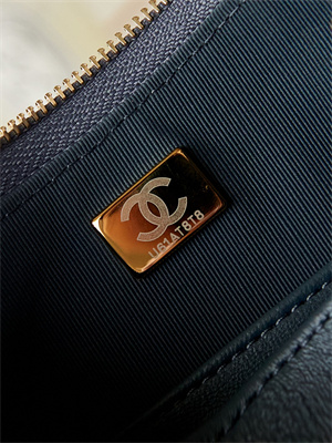 Cha.nel Hobo Bag Aged Calfskin Gold Tone Metal Navy AS4422