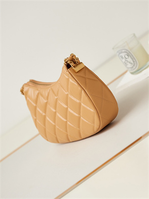 Cha.nel Hobo Bag Aged Calfskin Gold Tone Metal Brown AS4422