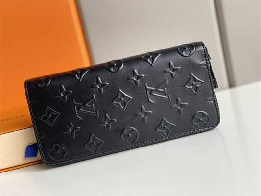 L.V Zippy Wallet Vertical Monogram Seal Cowhider Leather Black M80505