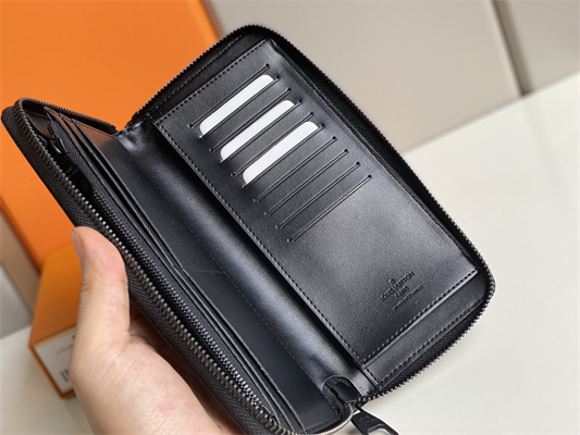 L.V Zippy Wallet Vertical Monogram Seal Cowhider Leather Black M80505