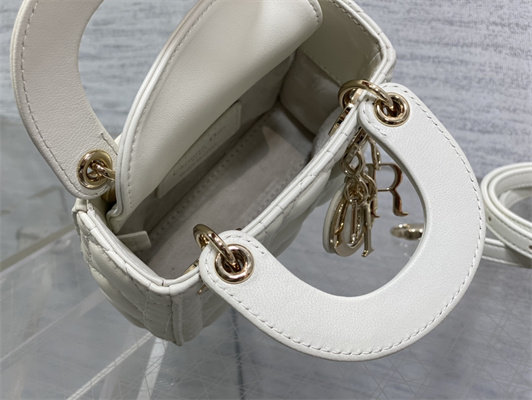 CD Micro Lady Di.or Bag Cannage Lambskin Gold Tone Metal White