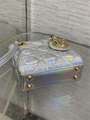 CD Micro Lady Di.or Bag Cannage Lambskin Gold Tone Metal Silver