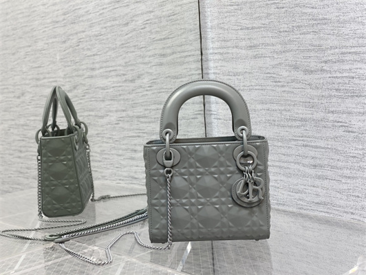 CD Mini Lady Di.or Bag Cannage Calfskin With Diamond Motif Grey Color